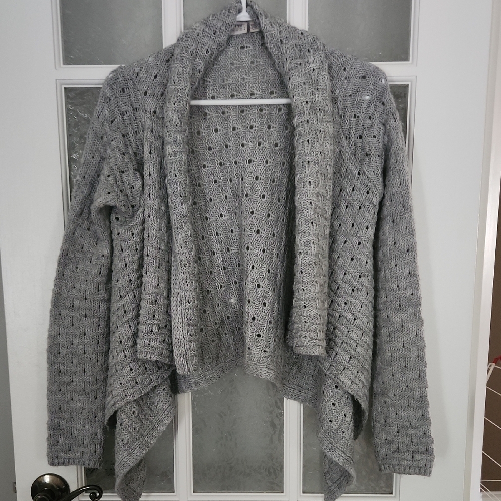 Grey Knit Open-Front Cardigan